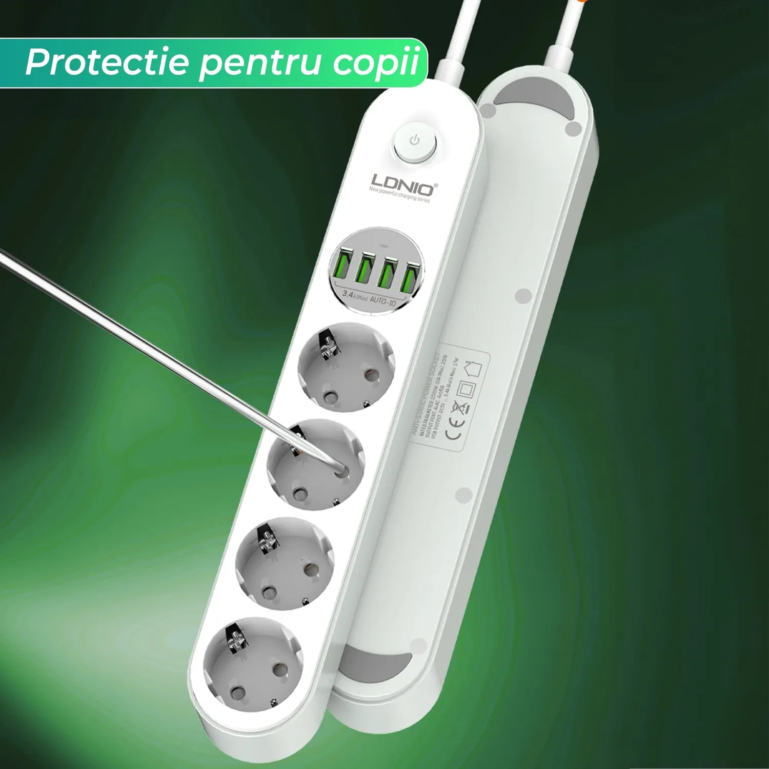 Timebox prelungitor 4 prize 4xUSB 2500W alb 2m
