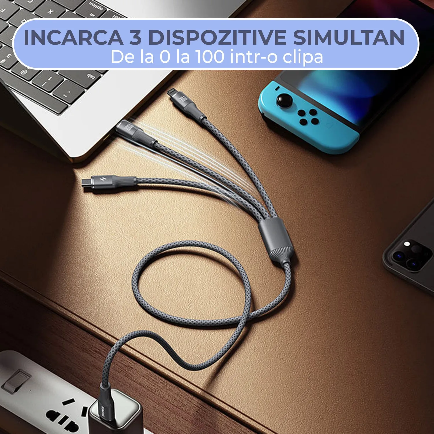 Timebox 3 in 1 100W Cablu Incarcare 1,5m Negru Micro-USB