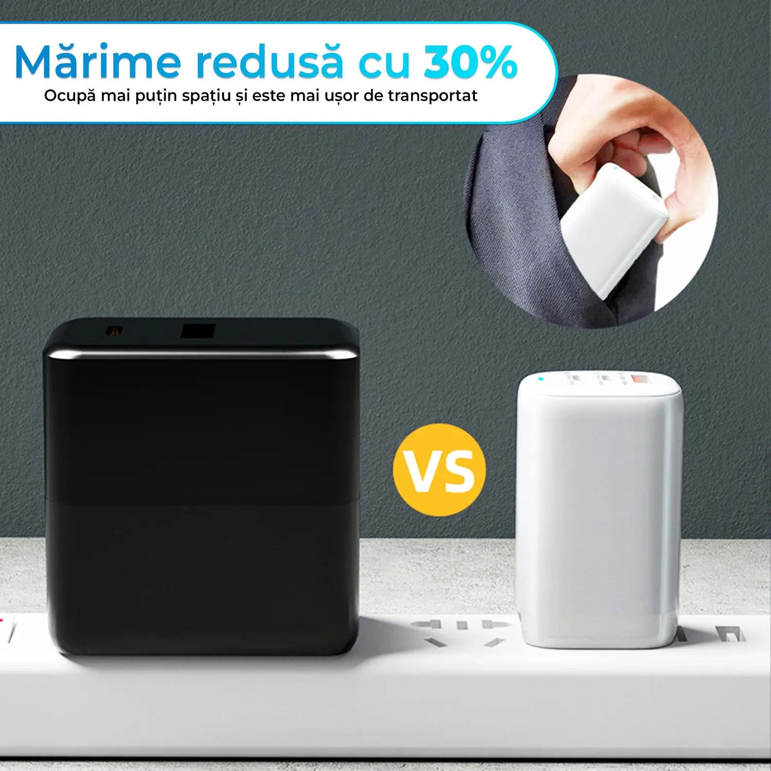 Timebox Încărcător rețea 65W 3 porturi alb încărcare rapidă