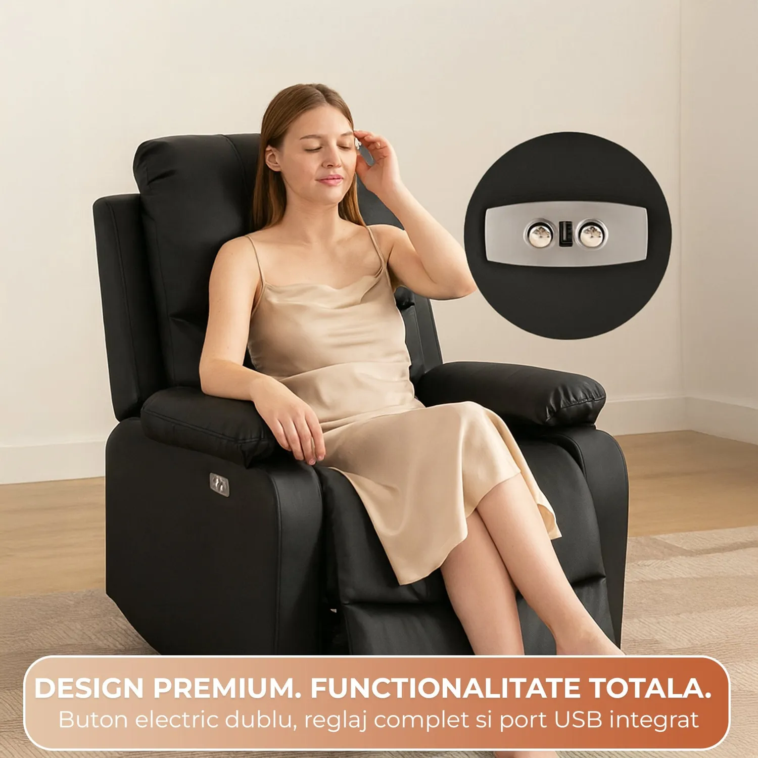 Timebox Scaun Multifuncțional manichiură negru reclinabil