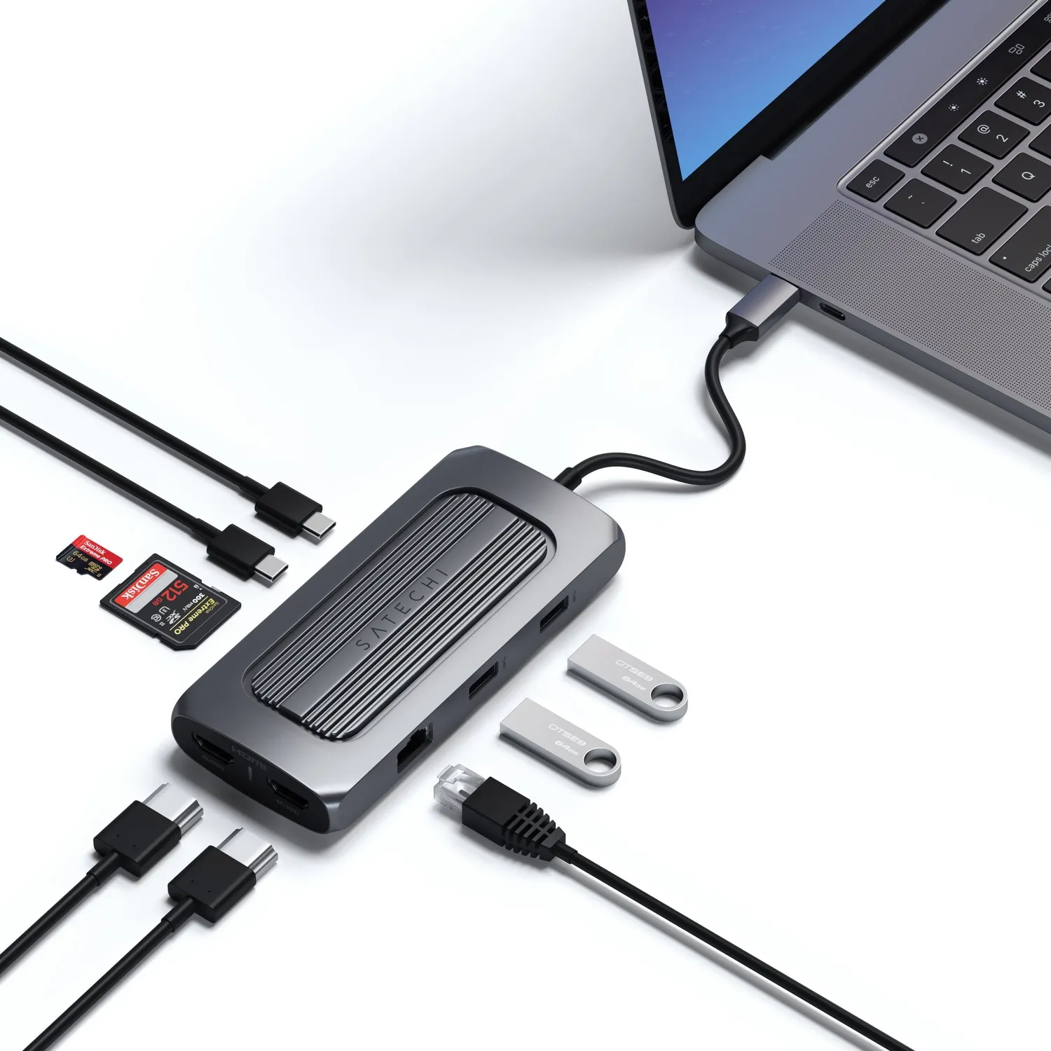 Satechi Multiport MX USB-C hub dual HDMI 4K gri