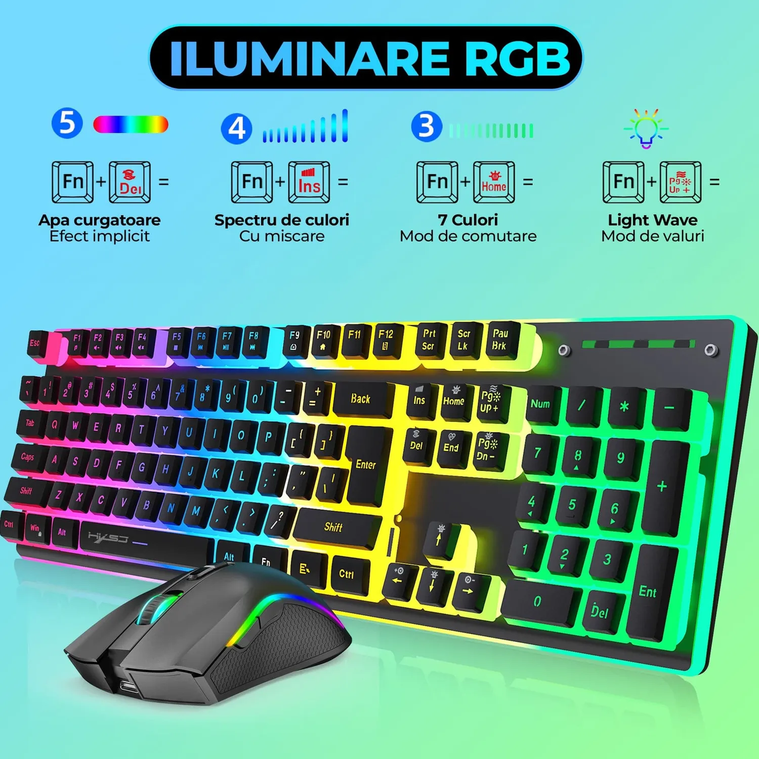 Timebox Kit Tastatura Wireless RGB plus Mouse Negru
