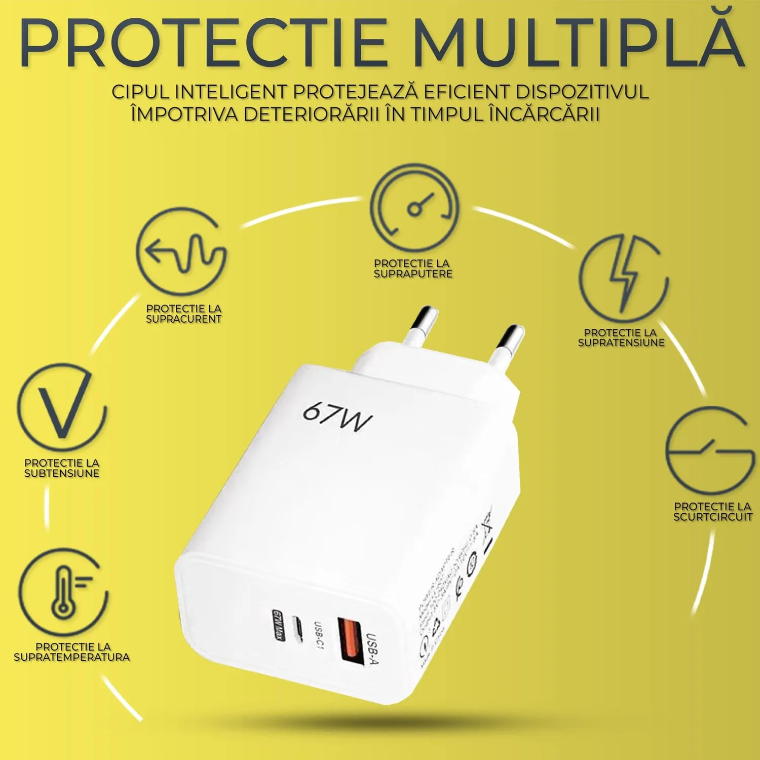 Timebox Încărcător rețea 67W 2 porturi alb fast charge