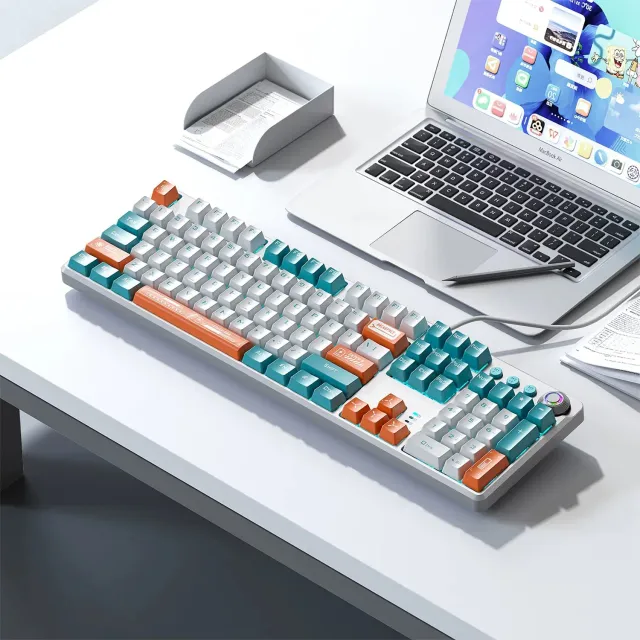 Timebox Tastatură Mecanică Gaming 104 Blue Switch Alb RGB