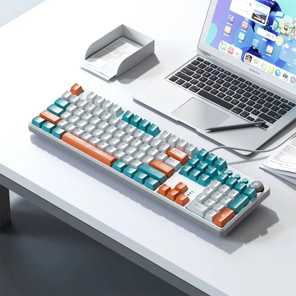 Timebox Tastatură Mecanică Gaming 104 Blue Switch Alb RGB