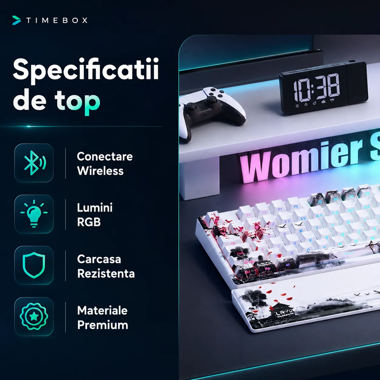 Timebox Tastatura Mecanica Wireless 75% Alb RGB Gasket