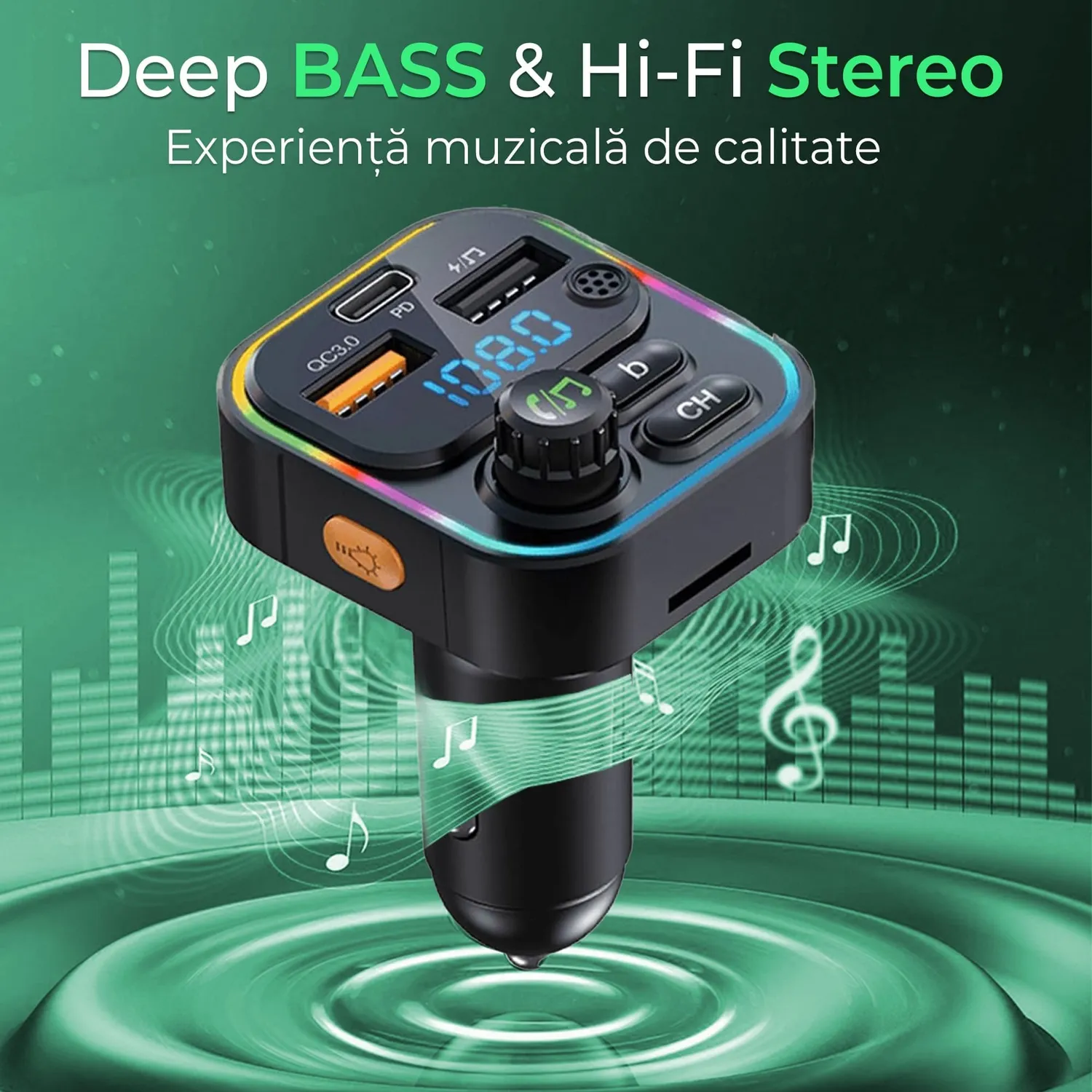Modulator FM auto Timebox 20W Bluetooth 5.0 hands-free