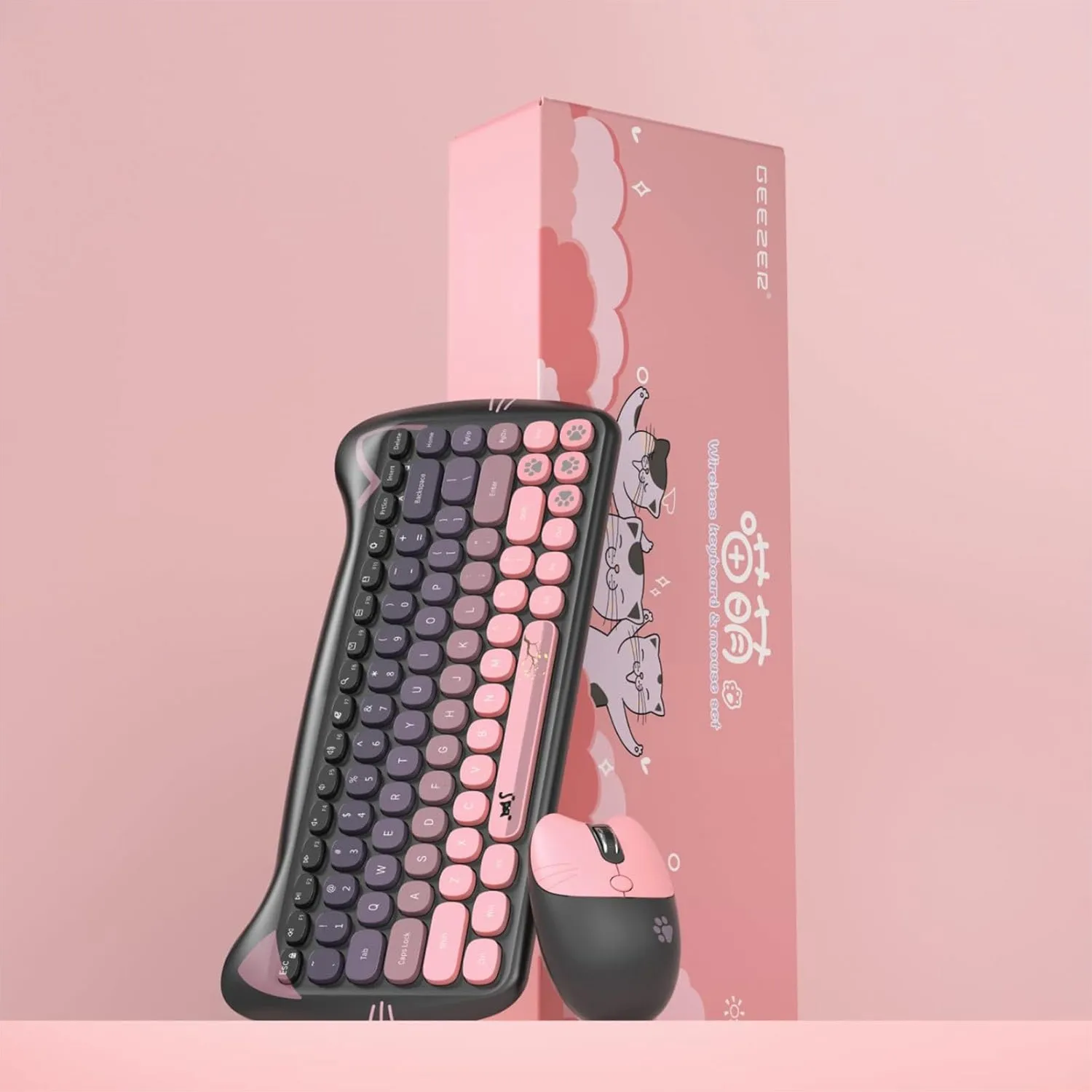 Timebox set tastatura mouse wireless 2.4GHz roz silentios