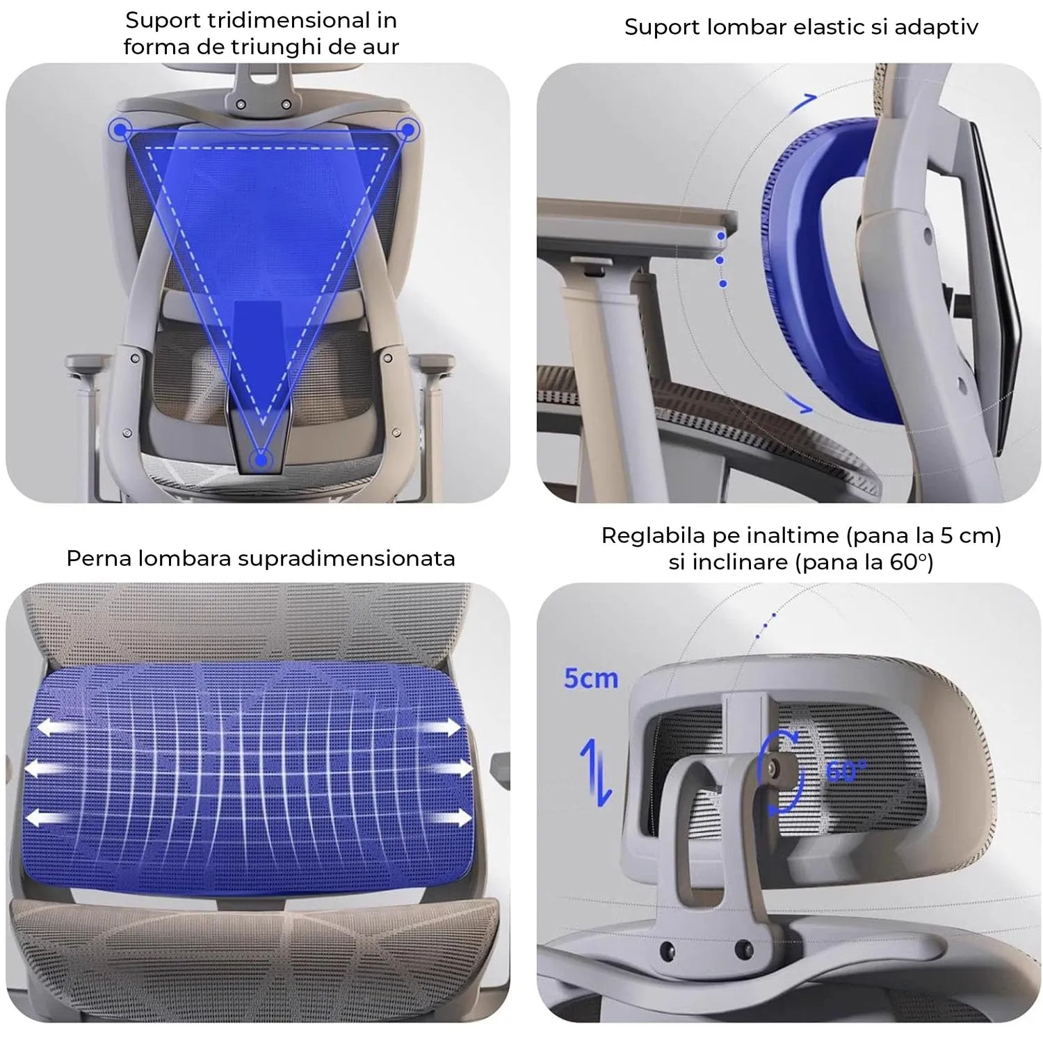 Timebox Ergonomic scaun birou gri reglabil