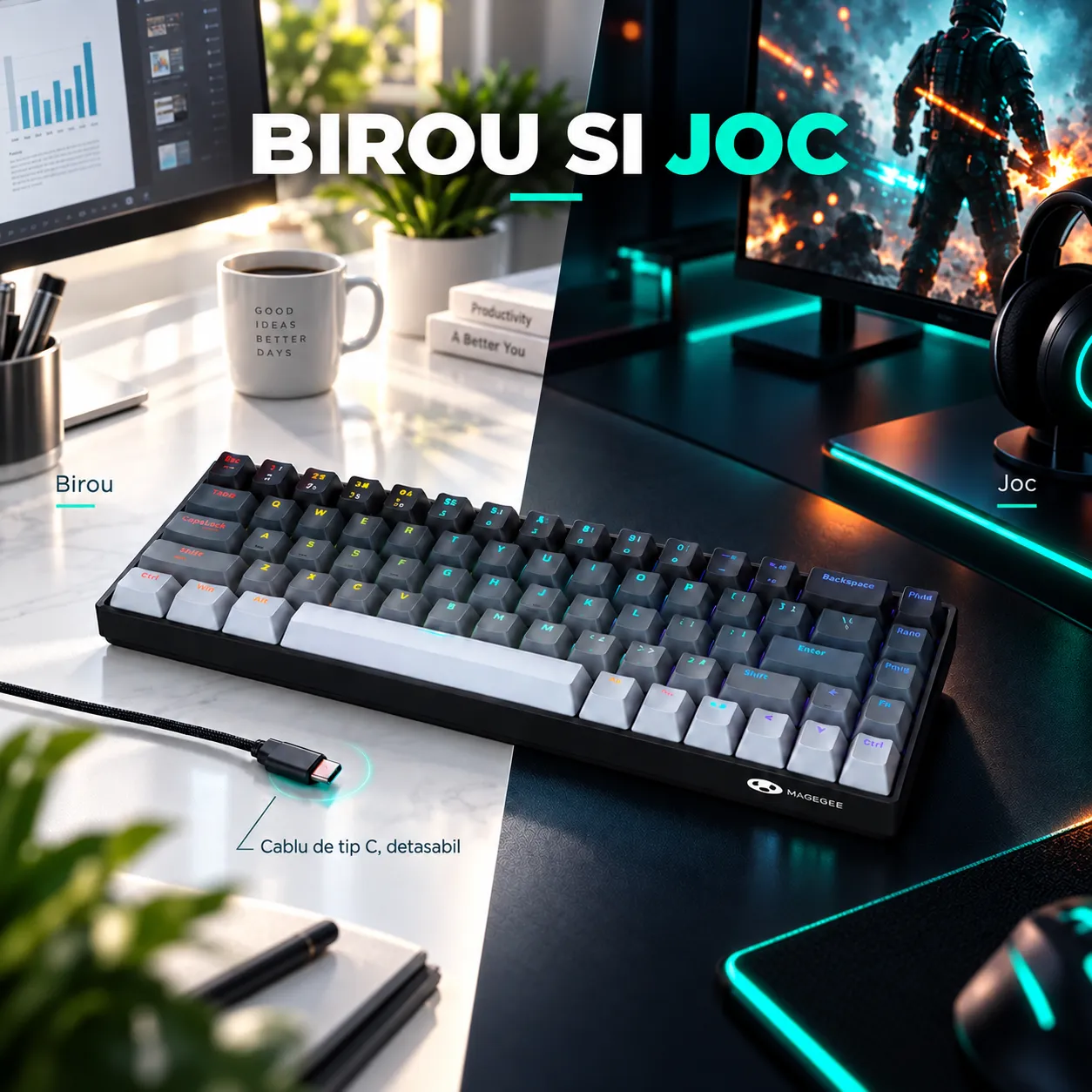 Timebox 60% tastatura gaming mecanica RGB 68 taste