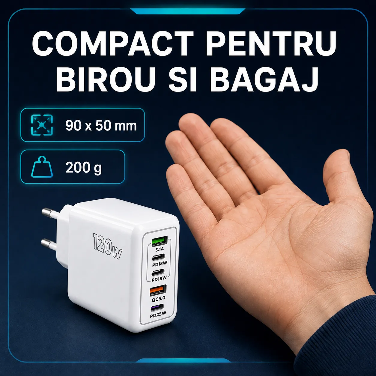 Incarcator retea Timebox 120W 5 porturi alb Quick Charge