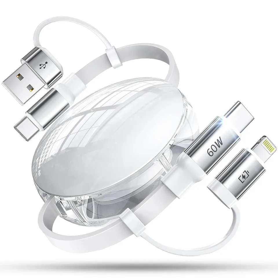 Timebox 5 in 1 cablu USB-C retractabil alb 60W 1m