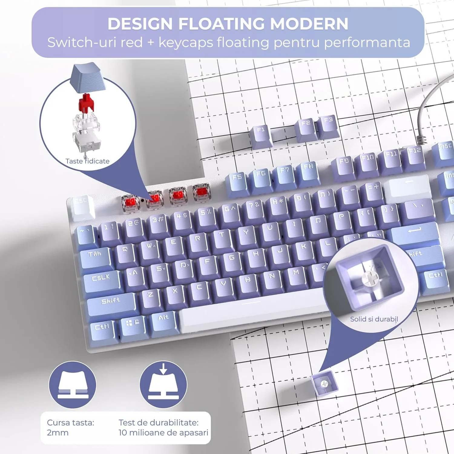 Timebox 104 taste tastatura gaming cu fir violet switch albastru