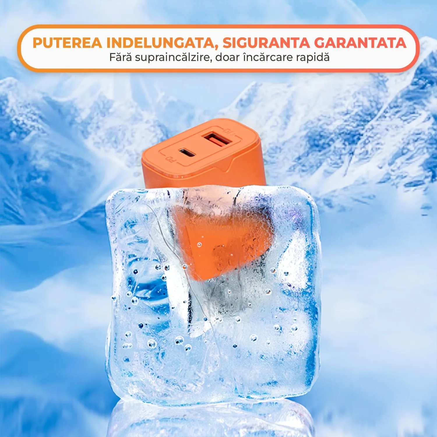 Timebox încărcător rețea 33W 2 porturi portocaliu