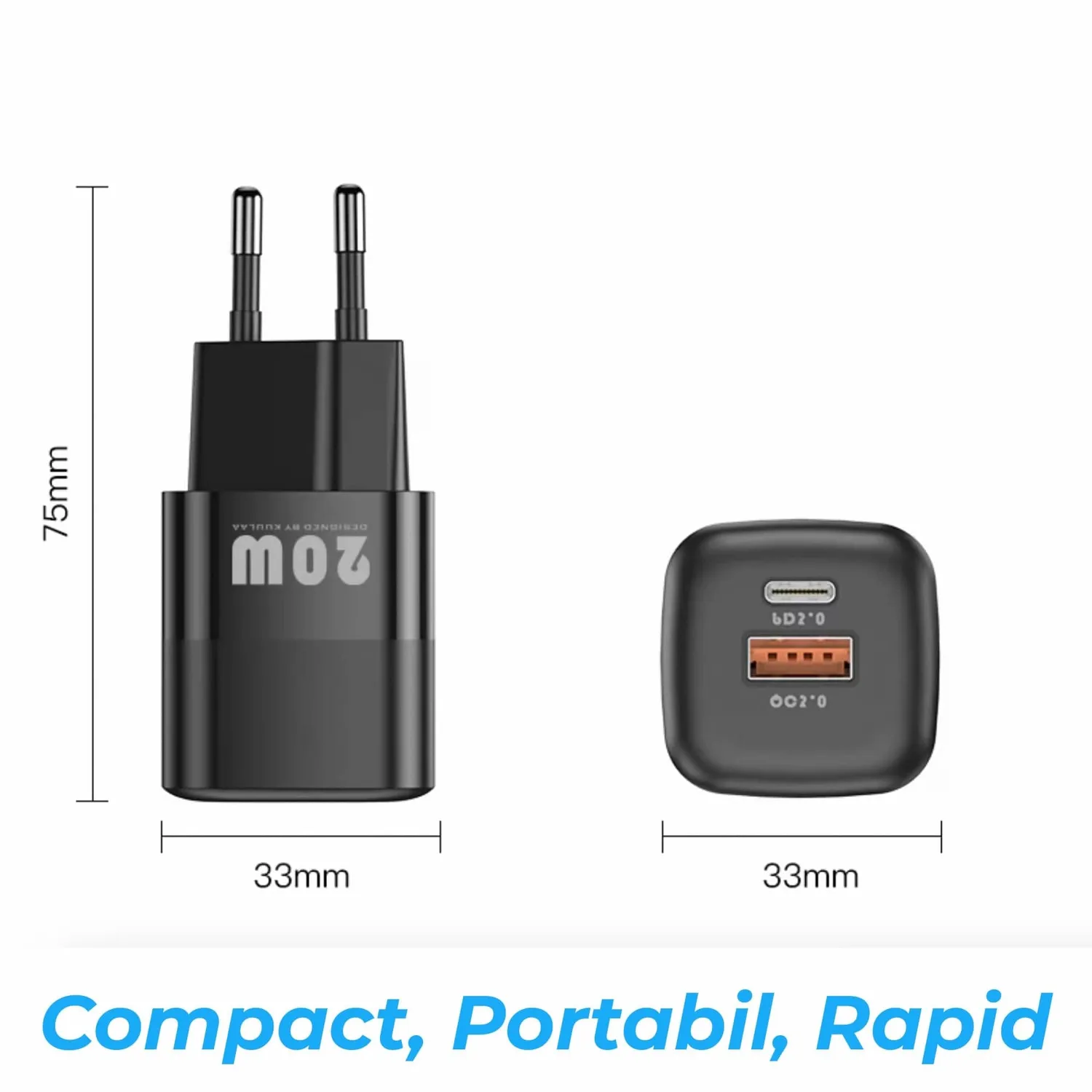 Timebox 20W incarcator retea negru 2 porturi