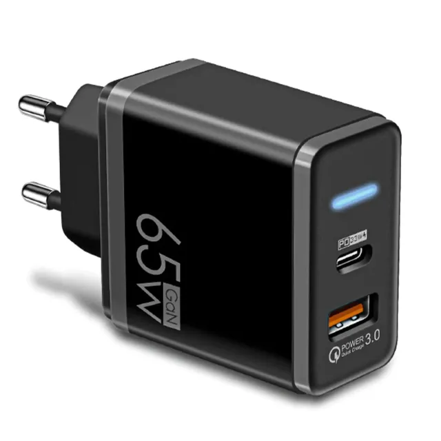 Timebox incarcator retea 65W 2 porturi Type-C QC3.0 negru