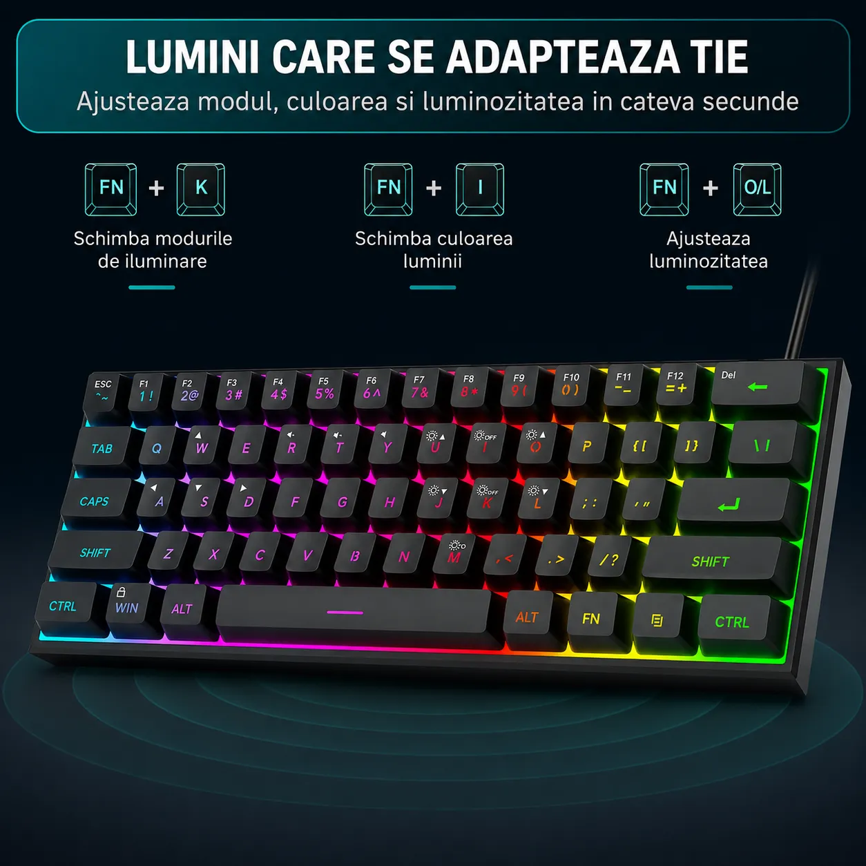 Timebox TS91 Tastatură gaming 60% RGB neagră waterproof
