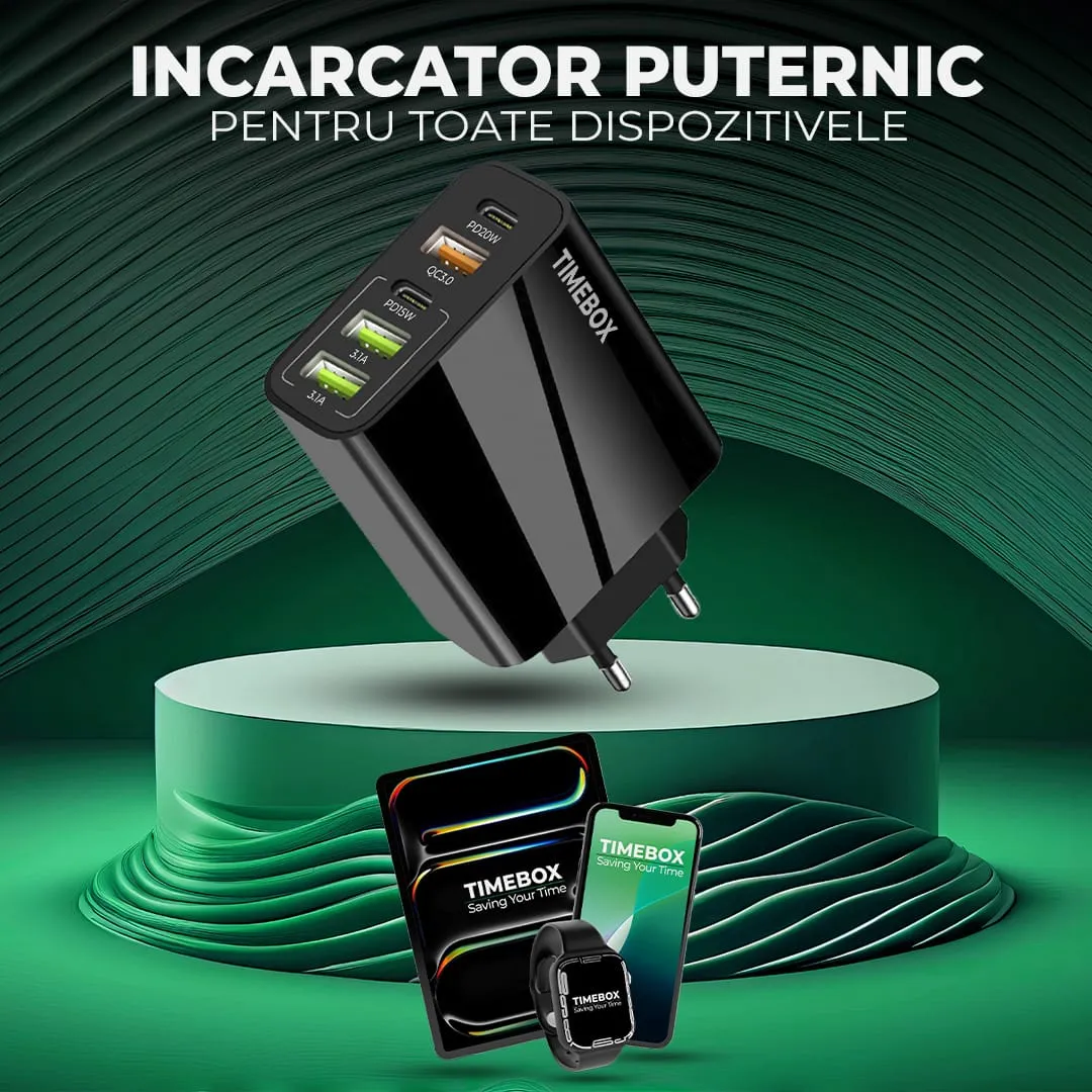 Timebox Incarcator Retea 65W 5 Porturi Negru Type-C