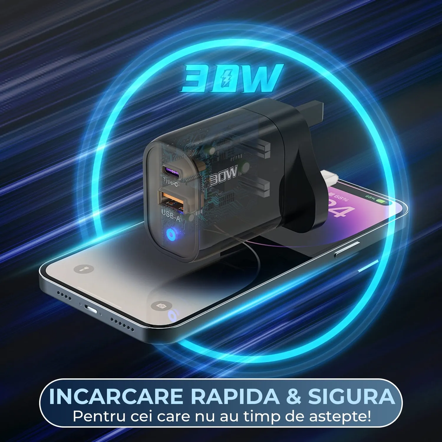 Timebox Incarcator Retea 30W Transparent USB