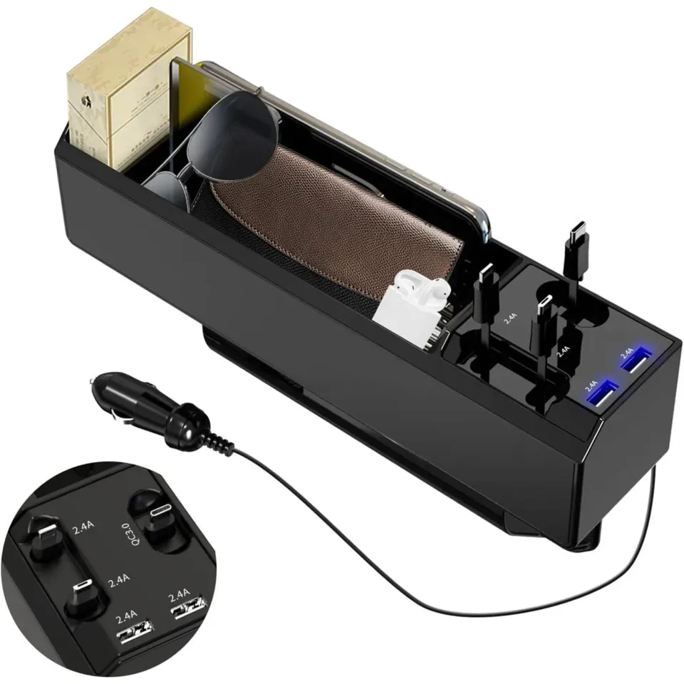 Timebox organizator auto USB-C Lightning Micro-USB negru