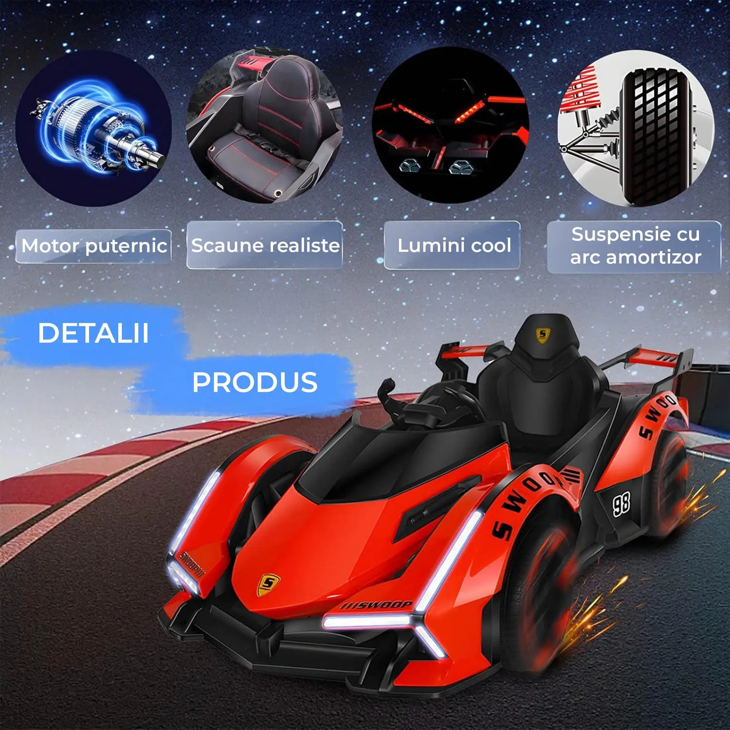 Timebox Kart Electric 12V 7AH masinuta drift rosie 390W