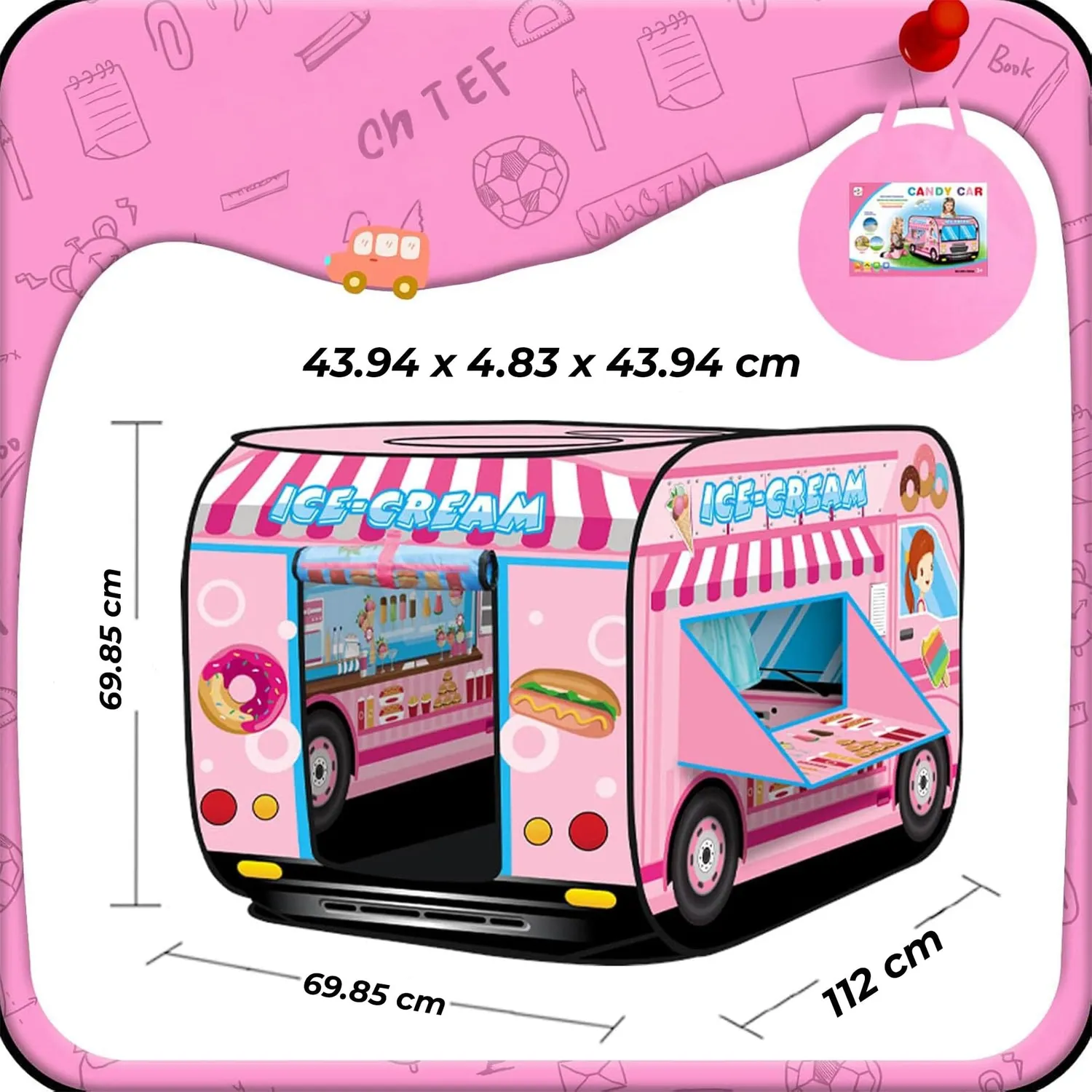 Timebox cort joaca pop-up copii 1-5 ani roz Ice Cream