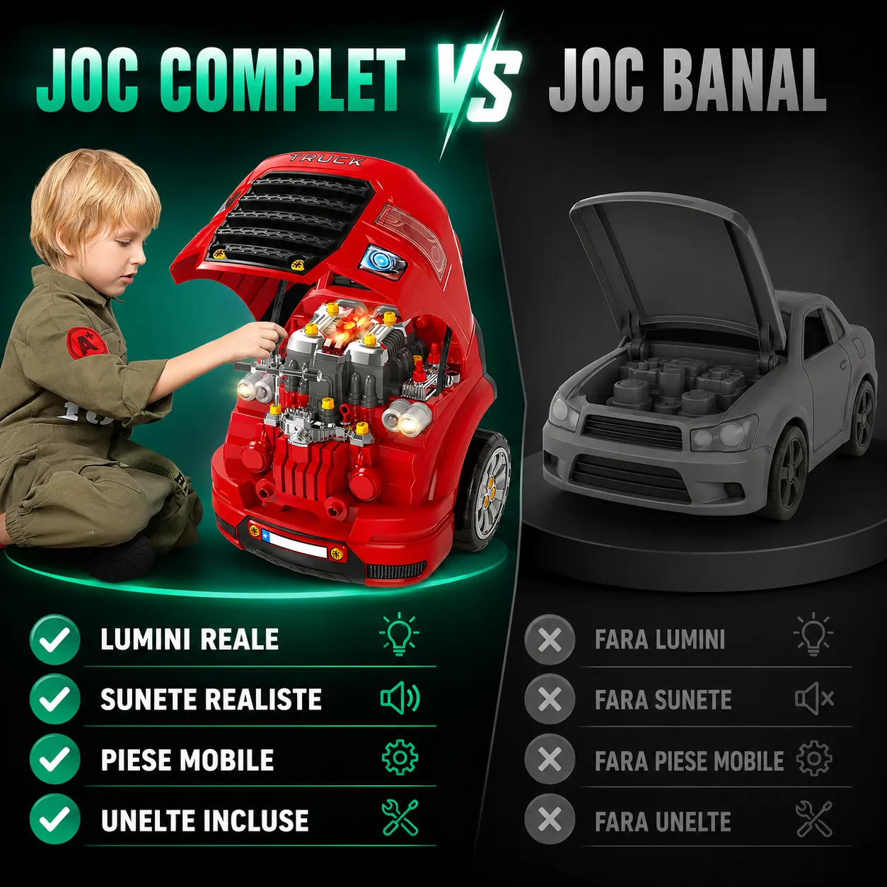 Timebox Motor Camion jucarie mecanic auto 8 ani cu lumini