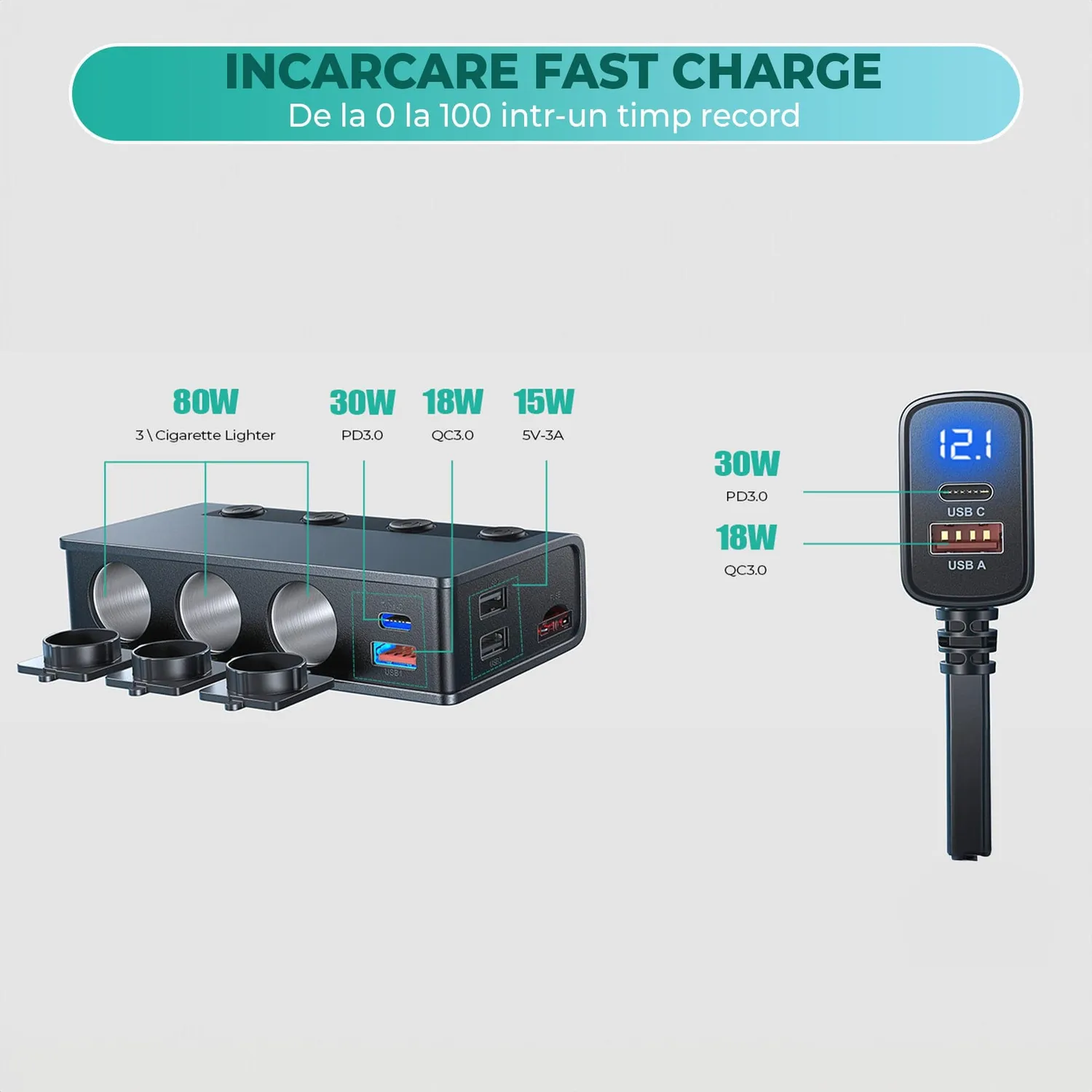Timebox adaptor bricheta auto 9 in 1 191W negru