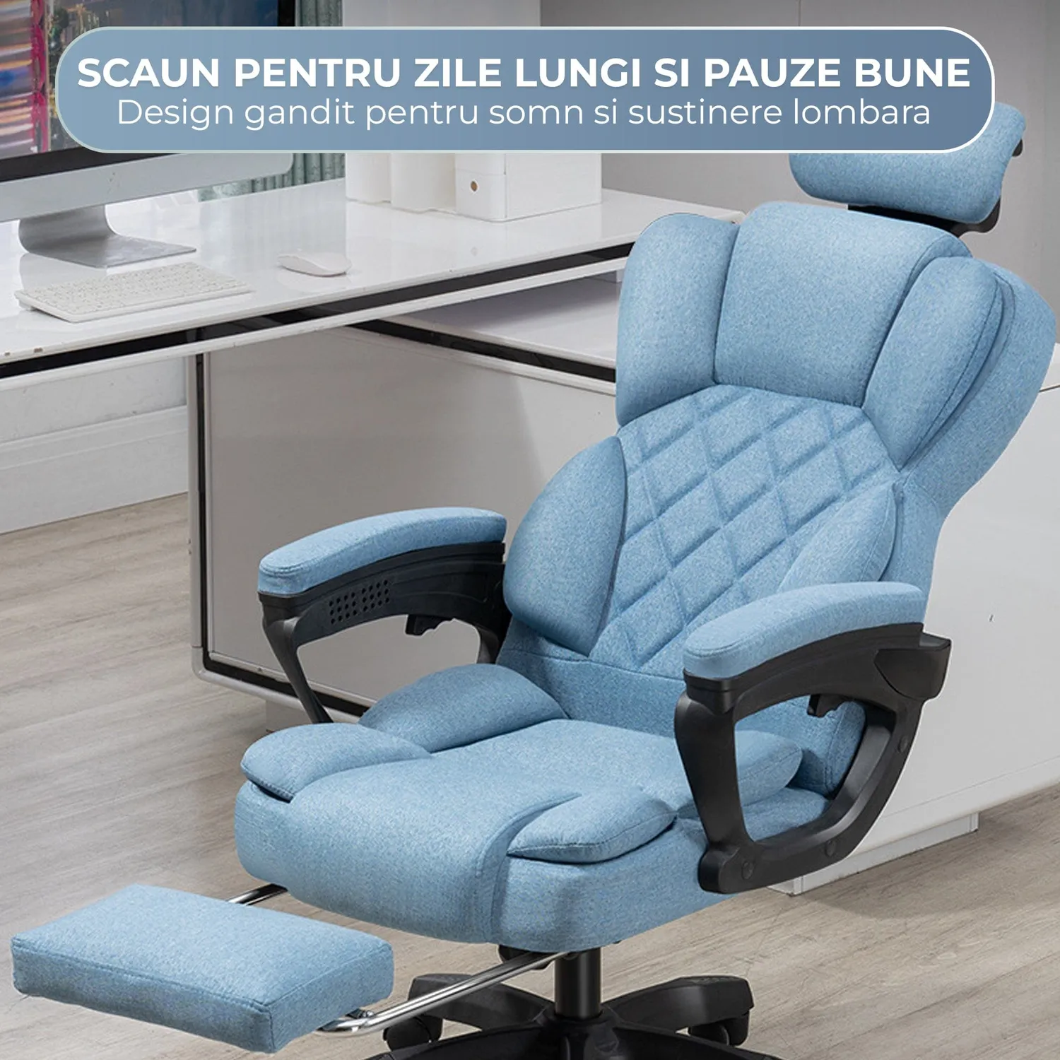 Timebox 125° Footrest scaun birou turcoaz cu masaj