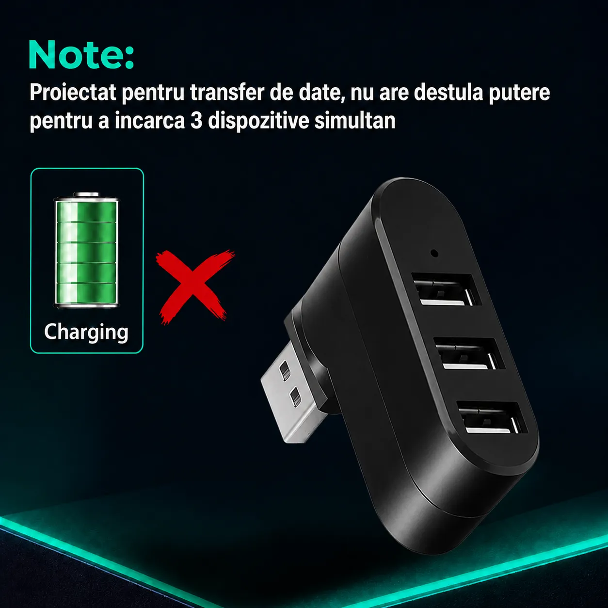 Timebox 3 in 1 hub USB adaptor 3 porturi negru rotativ