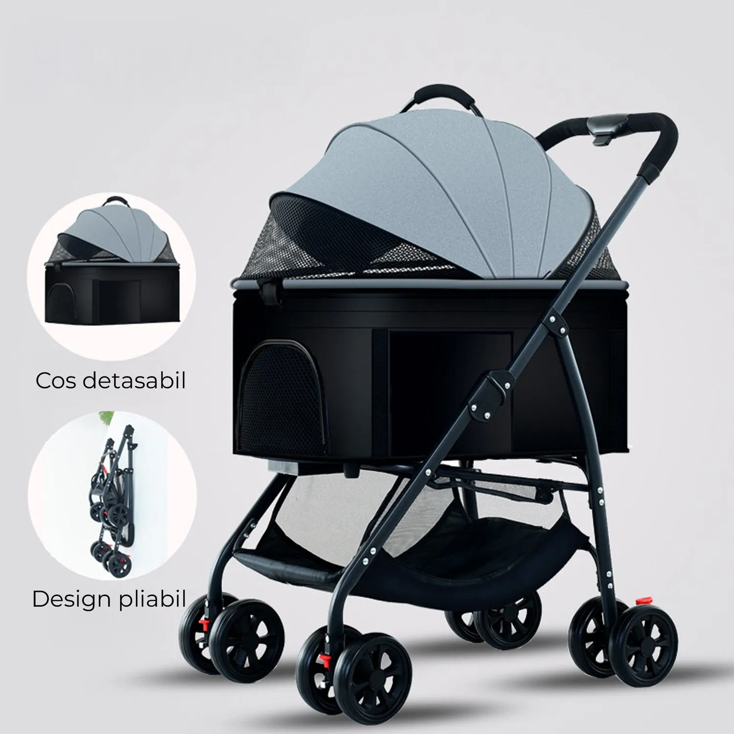 Timebox Carucior Animale Pliabil Gri Cos detasabil