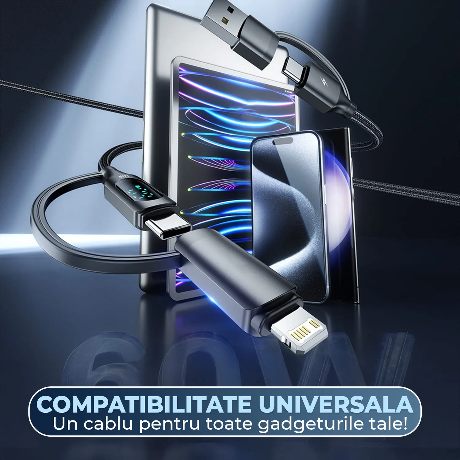 Cablu Timebox 4in1 60W 1,2m negru USB-C Lightning