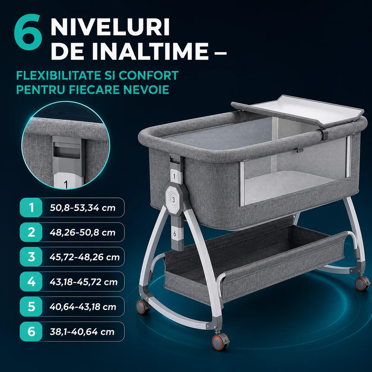 Timebox patut portabil bebelusi co-sleeper gri reglabil