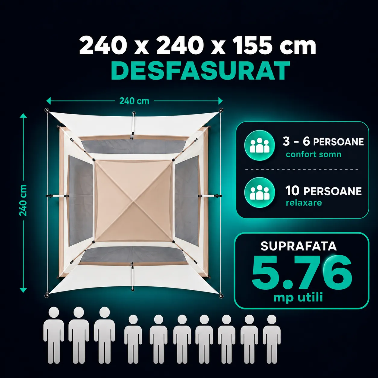 Timebox Pop-Up cort camping 240x240 cm 3-6 persoane