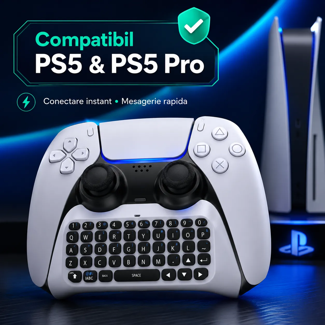 Timebox Chatpad Tastatura Wireless PS5 Bluetooth Alb