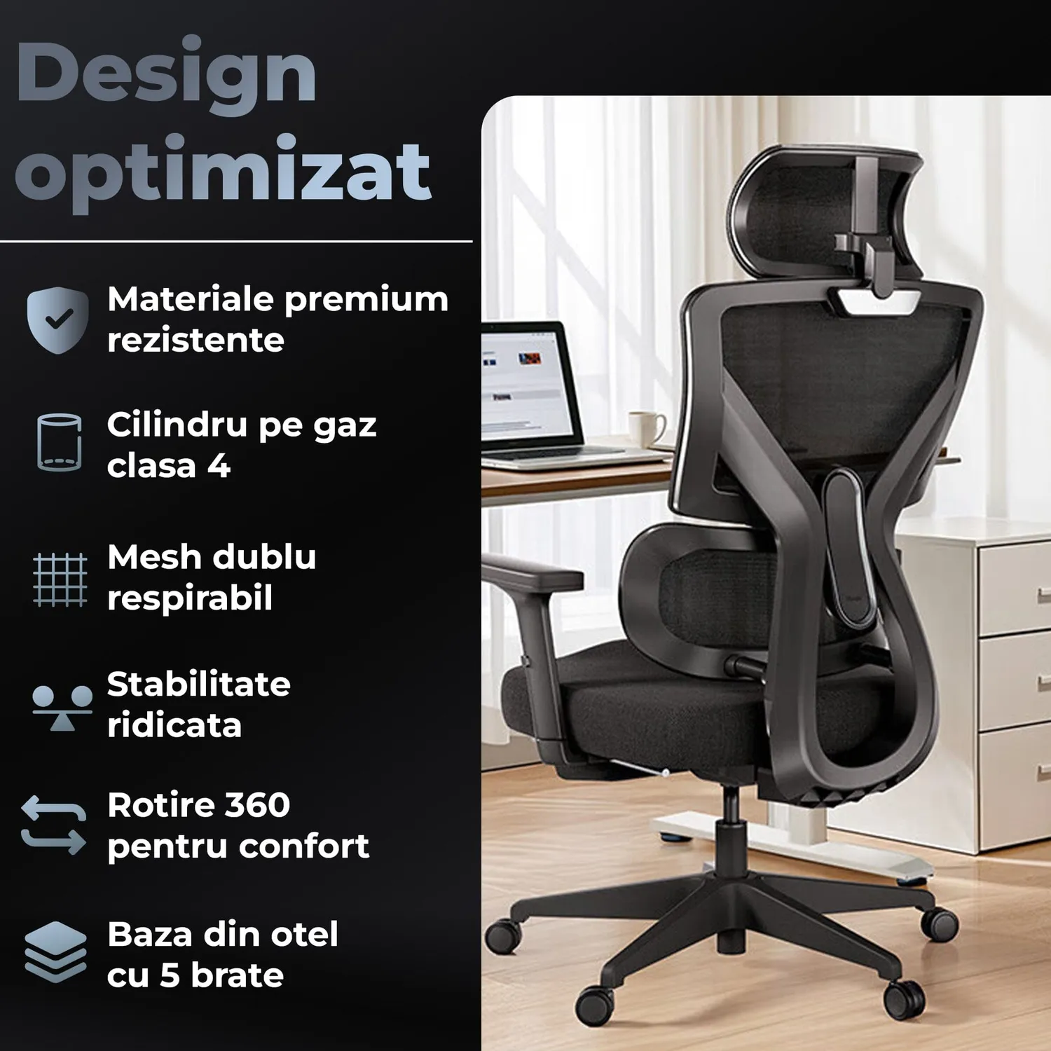 Scaun birou Timebox mesh negru reglabil