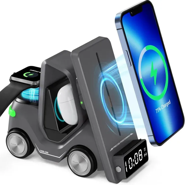 Timebox Incarcator wireless 3 in 1 15W gri MagSafe
