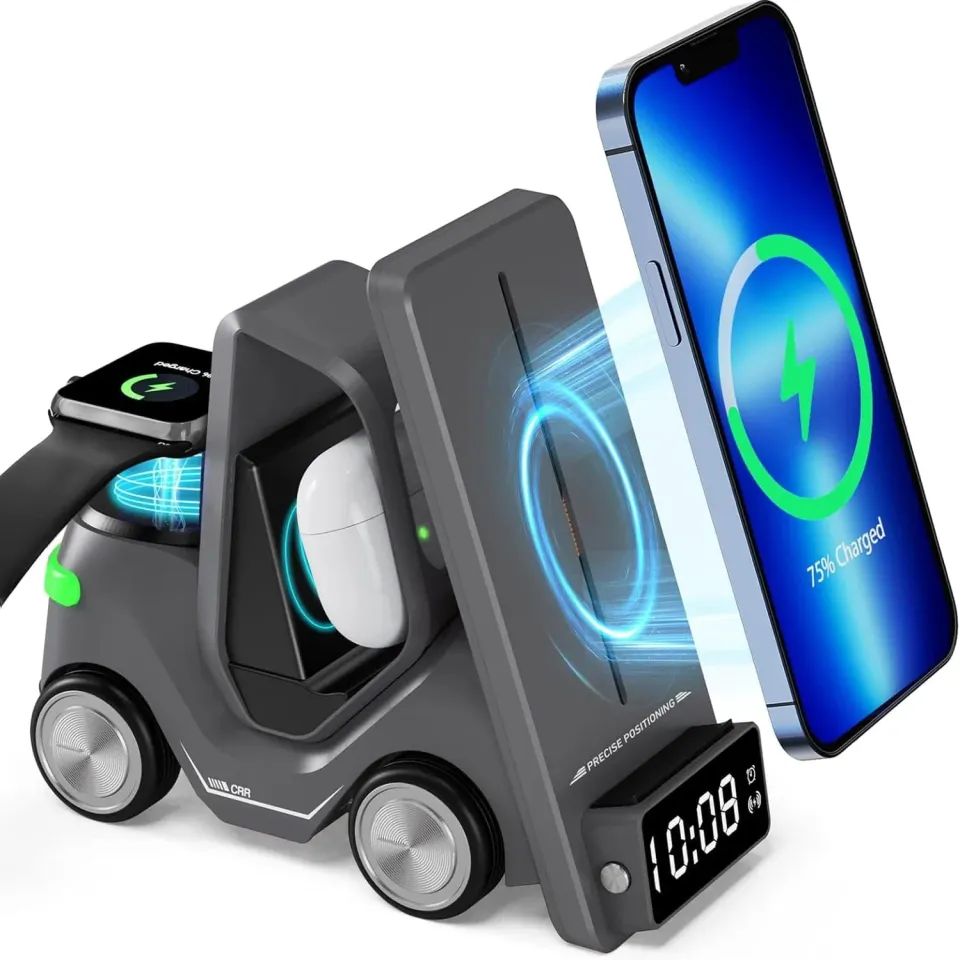 Timebox Incarcator wireless 3 in 1 15W gri MagSafe
