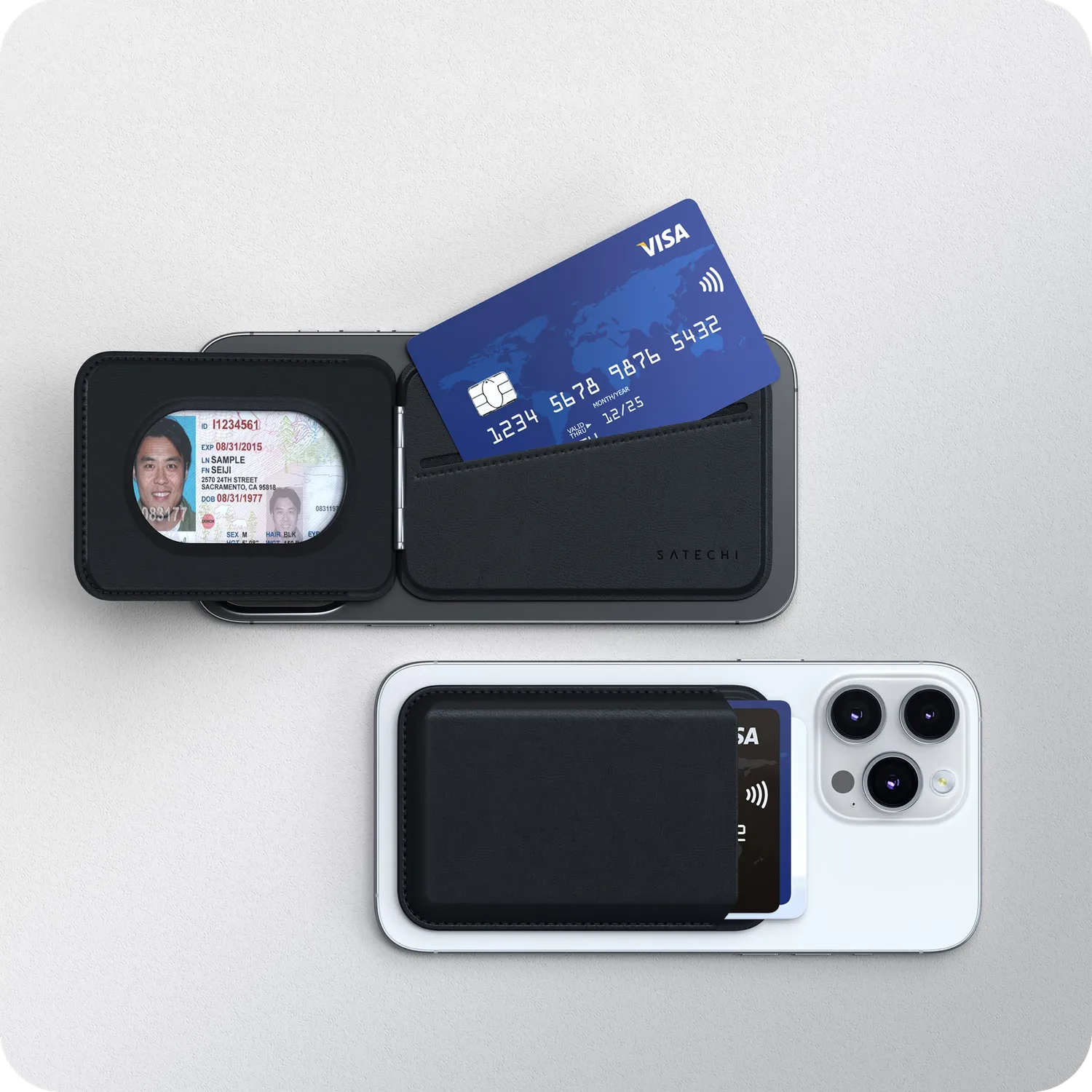 Satechi Vegan portofel magnetic iPhone negru 4 carduri