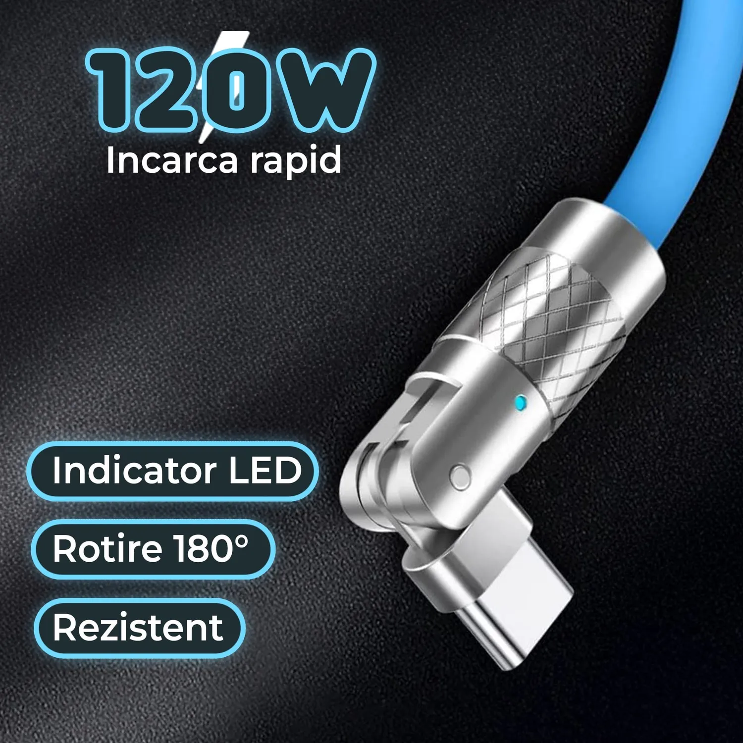 Timebox cablu incarcare rapida 120W albastru 2m USB-C