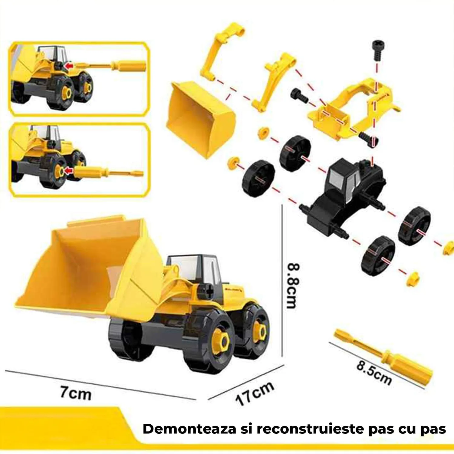 Set masini jucarie Timebox 6 in 1 galben demontabile