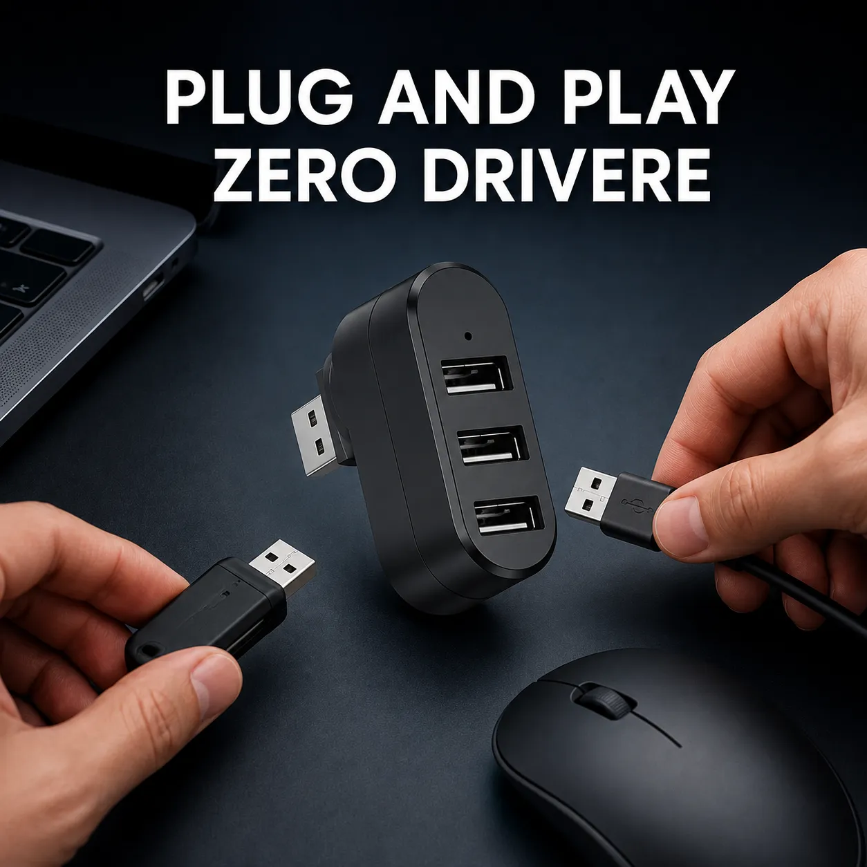 Timebox 3 in 1 hub USB adaptor 3 porturi negru rotativ