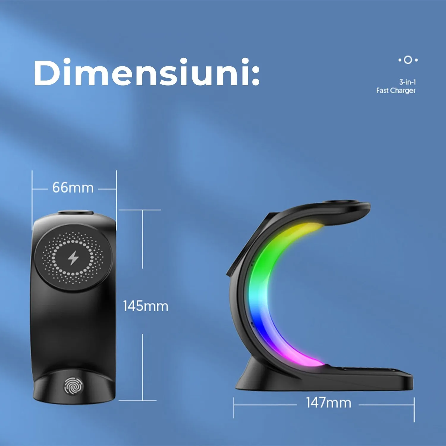 Timebox 3 in 1 incarcator wireless 15W MagSafe RGB