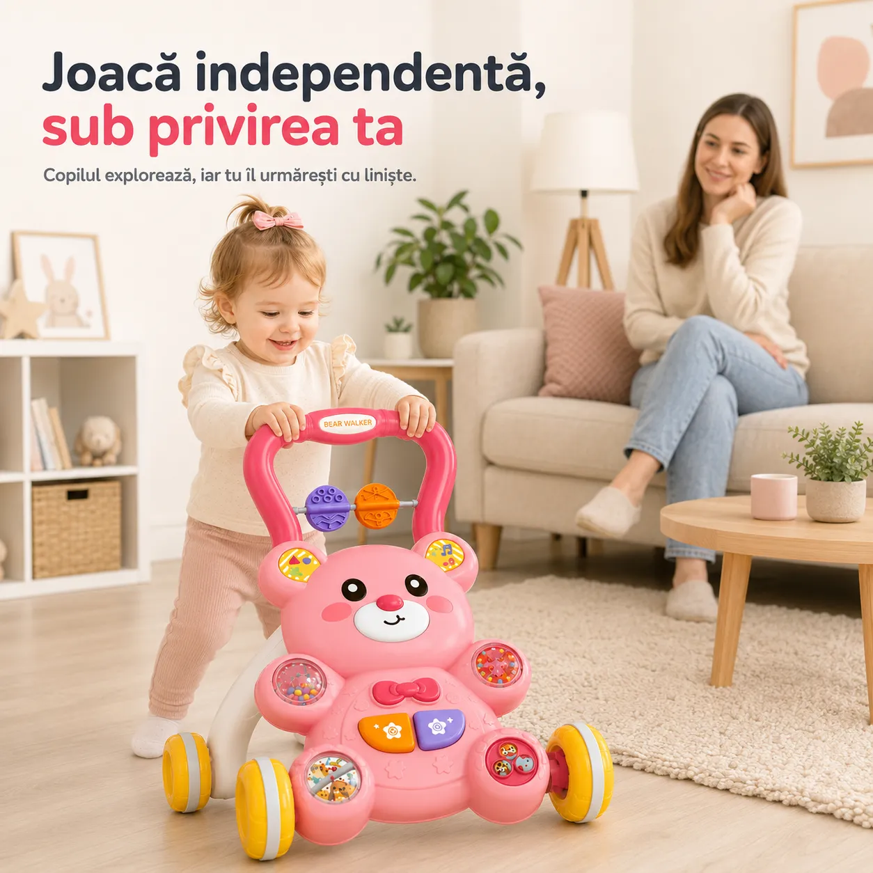 Antemergător Timebox 2 în 1 roz +6 luni cu măsuță