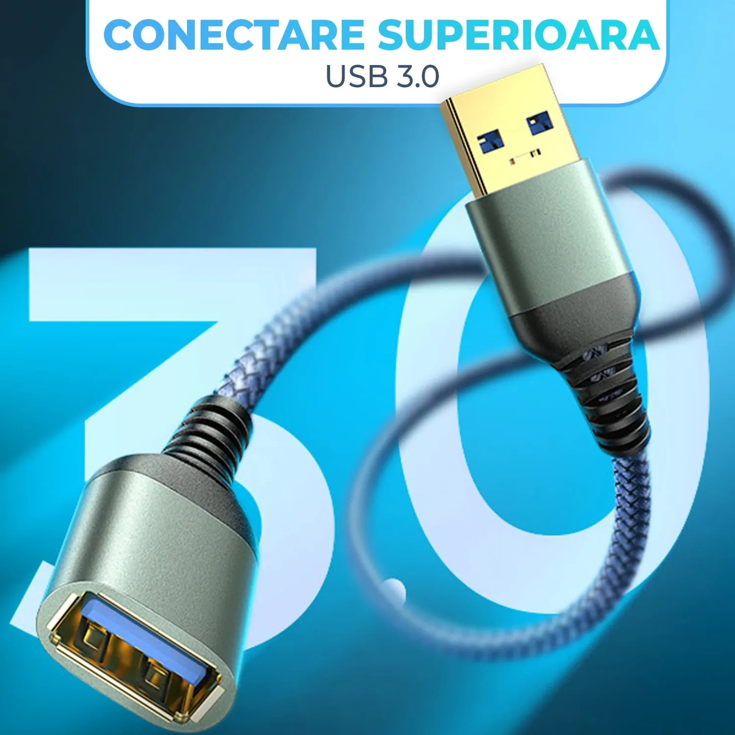 Timebox Extender cablu USB 3.0 Gri 2m placat aur