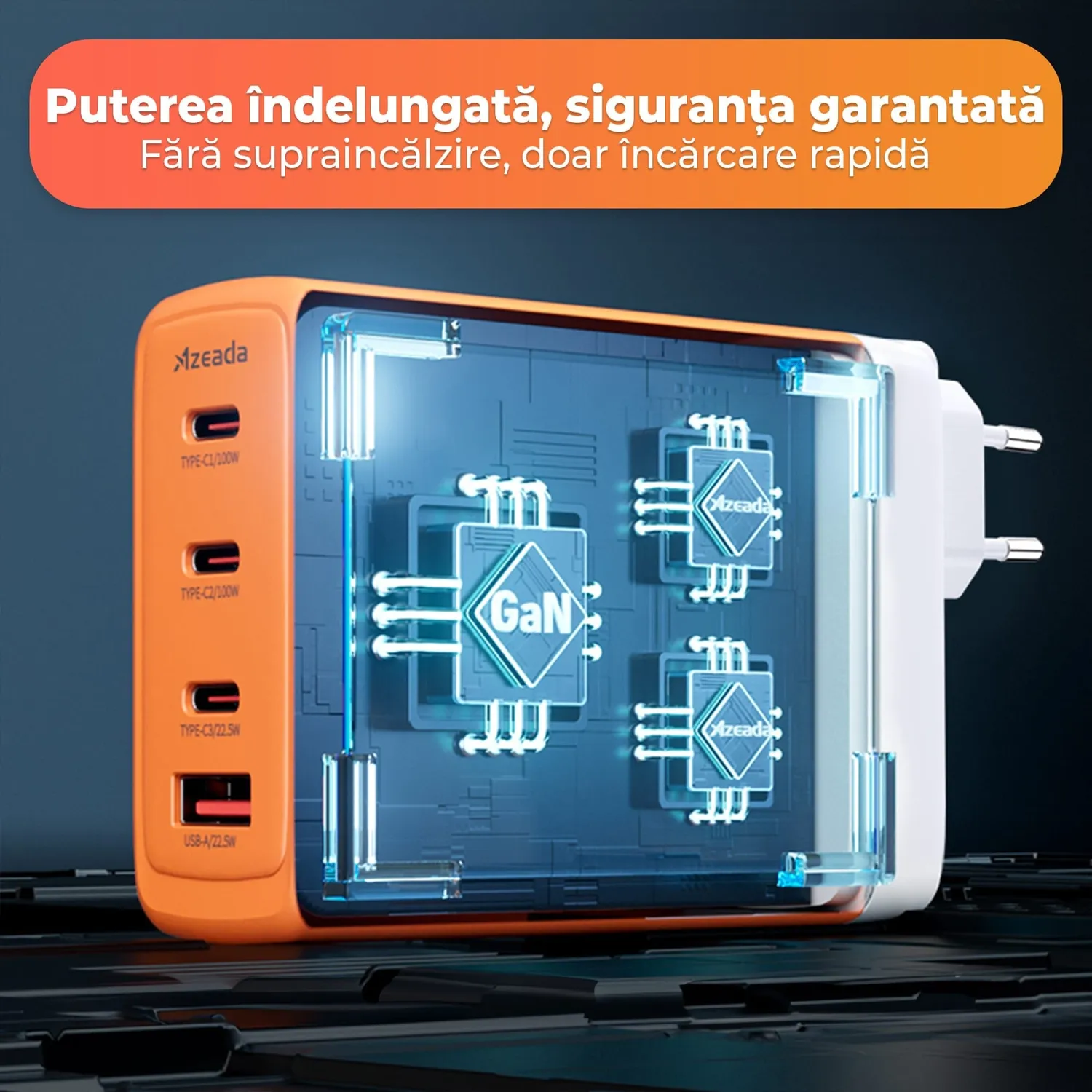Timebox 100W încărcător rețea Portocaliu 4 porturi