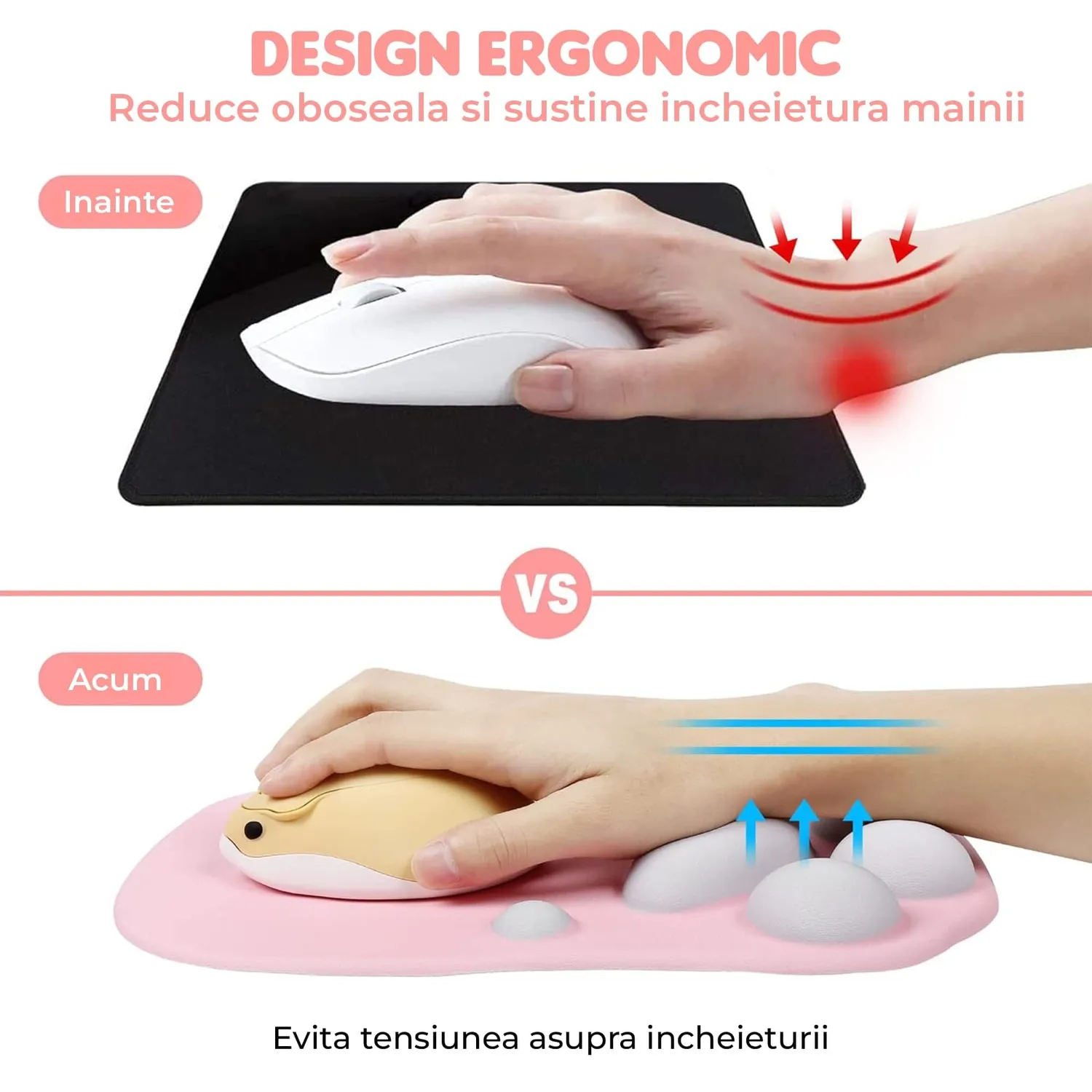 Timebox mousepad ergonomic roz suport incheietura