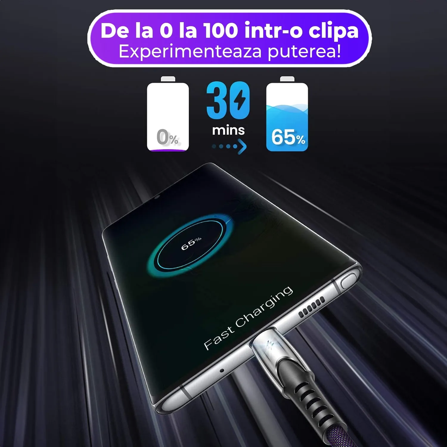 Timebox Cablu 3 in 1 120W 1.2m Nailon Mov