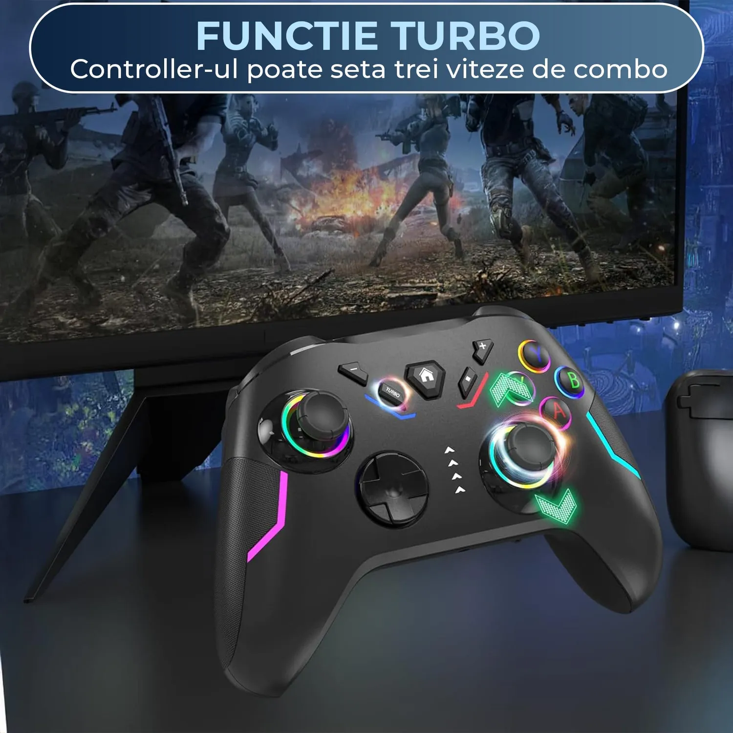 Controller wireless Timebox Switch Steam Deck negru RGB