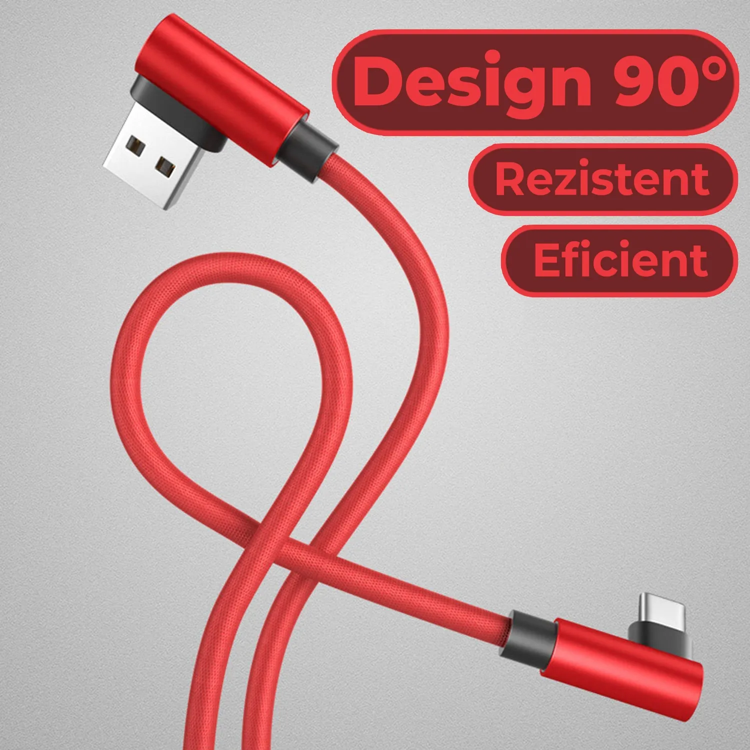Timebox USB la Type-C cablu rosu 1m 90 grade fast charge